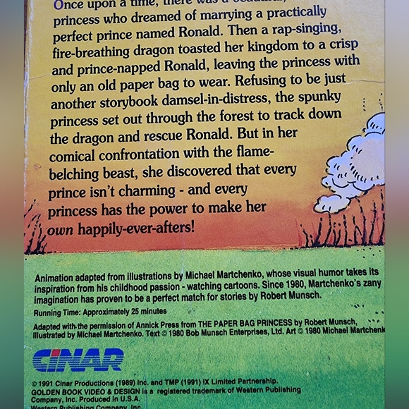 The Paper Bag Princess by Robert Munsch Vintage VHS - Picture 3 of 4